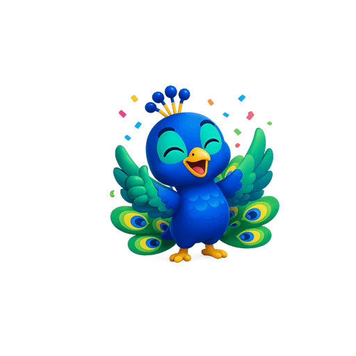 Mayu the peacock celebrating